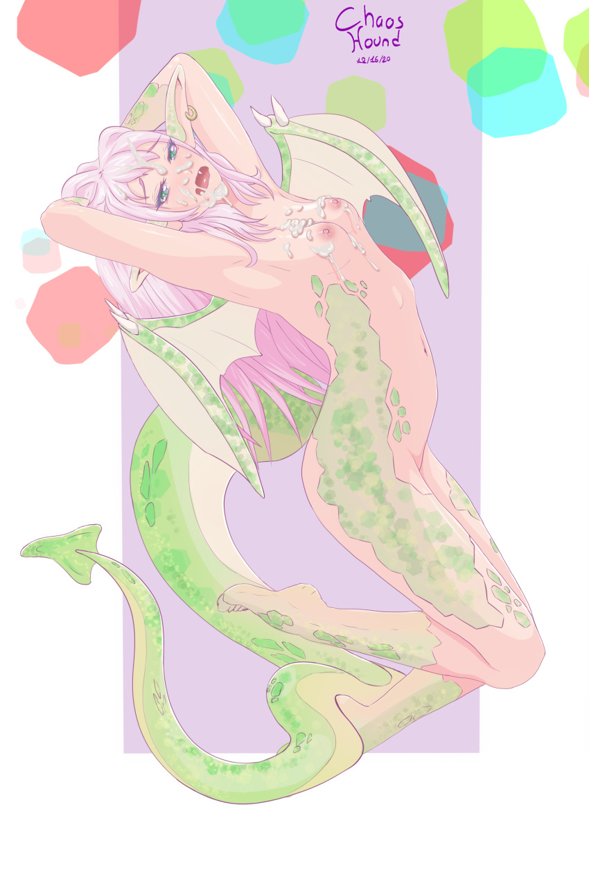 breasts chaoshound cream dragonoid long_hair scalie