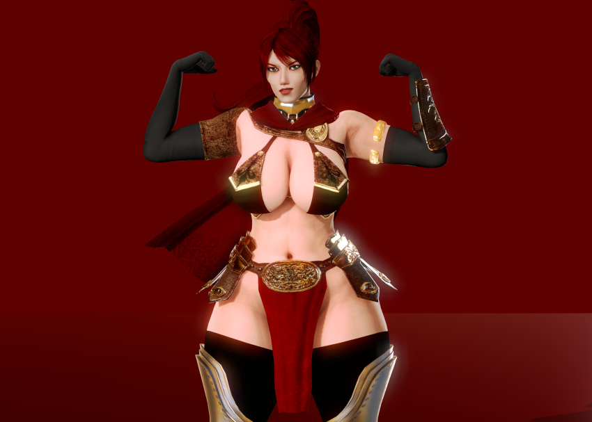 1girls 3d big_ass big_breasts big_butt breasts clothed female_only flexing green_eyes high_ponytail honey_select kirinonsfw long_hair looking_at_viewer ponytail pyrrha_nikos red_background red_hair rwby simple_background tagme thick_thighs thighs