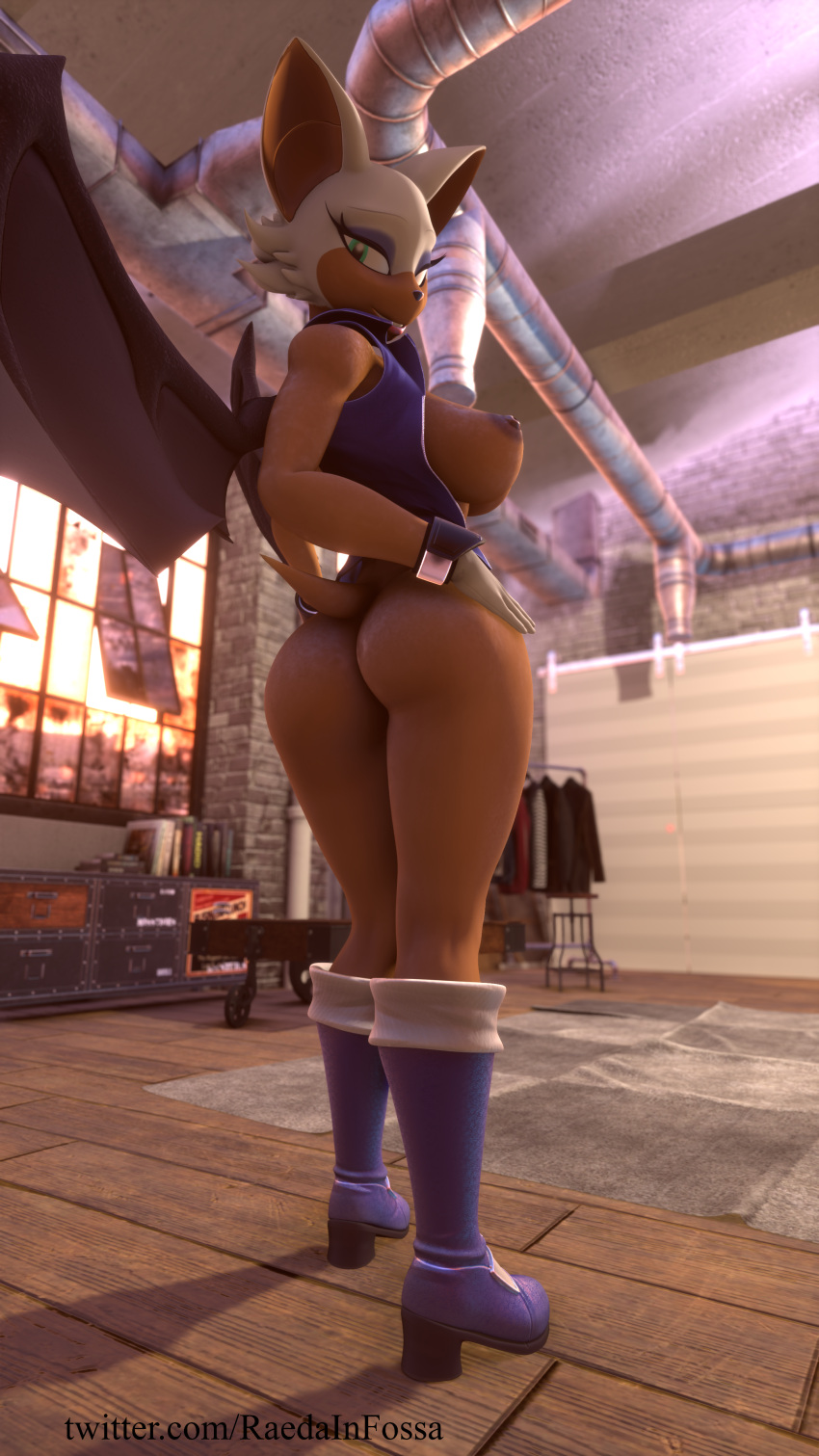 2021 3d 3d_model 9:16 absurd_res anthro archie_comics areola ass big_breasts big_butt blender_(software) boots bottomless breasts chiropteran clothed clothing cosplay digital_media_(artwork) erect_nipples female footwear gloves hand_on_hip handwear hi_res high_heels huge_filesize inside looking_at_viewer looking_back mammal mobian mobian_(species) mobian_bat nipples partially_clothed raedainfossa rouge_the_bat rouge_the_bat_(warfaremchine) sally_acorn sega smile solo sonic_(series) sonic_adventure_2 sonic_the_hedgehog_(archie) sonic_the_hedgehog_(comics) sonic_the_hedgehog_(series) video_games warfaremachine watermark