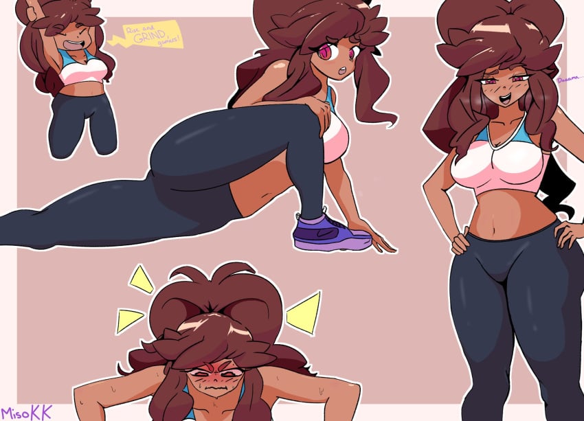 chibi dark-skinned_female exercise female female_focus female_only leggings looking_at_viewer mari mari(tiaramisstsu) midriff misokk pants push-up shoes solo solo_female sports_bra sportswear thighs voluptuous workout