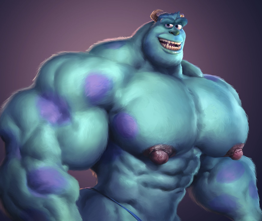 1boy abs accurate_art_style bara biceps blue_fur blue_thong detailed disney fur furry furry_only gay male male_only monsters_inc muscle muscles muscular muscular_arms muscular_legs muscular_male muscular_thighs nipples pecs pixar puffy_nipples purple_fur remert simple_background solo spotted_fur sulley thong two_tone_fur veins