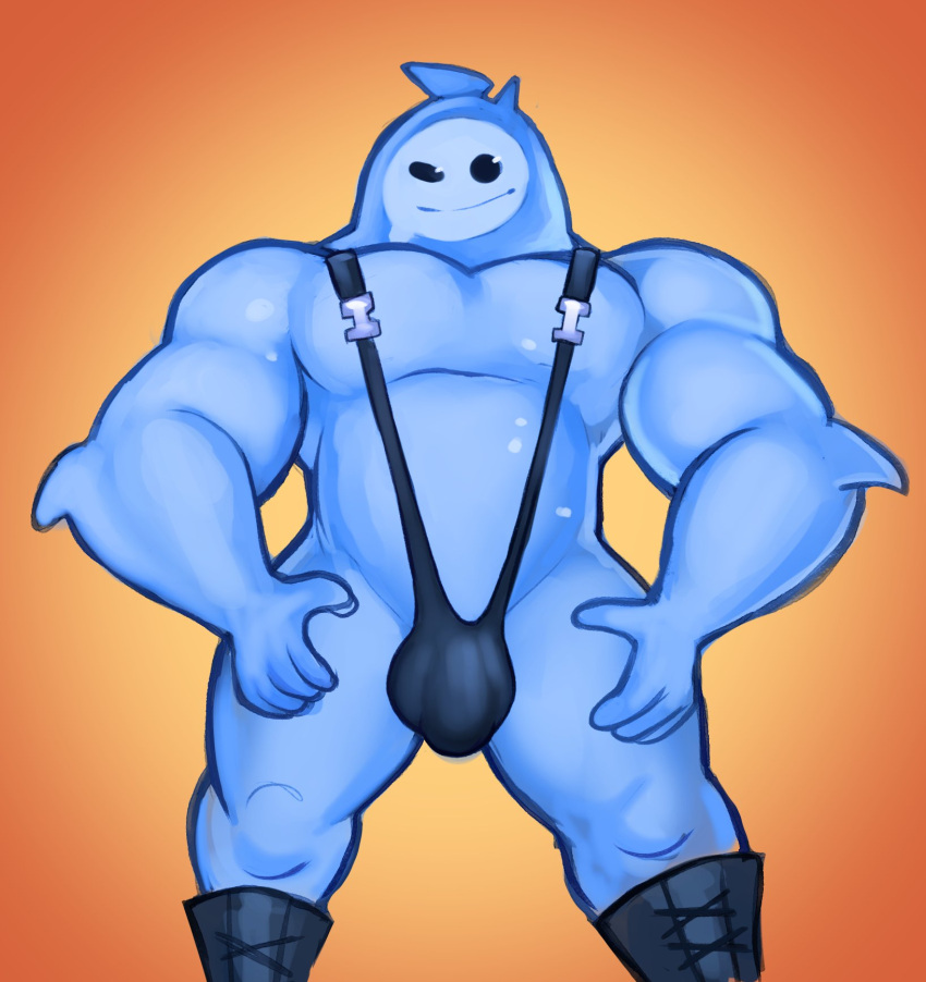 1boy 2019 big_muscles blue_body blue_mankini boots bulge clothing elfein epic_games footwear fortnite gay genital_outline goo_creature goo_humanoid humanoid looking_at_viewer male male_only mankini muscular muscular_humanoid muscular_male non-human pecs penis_outline rippley simple_background slurp_(fortnite) solo standing video_games