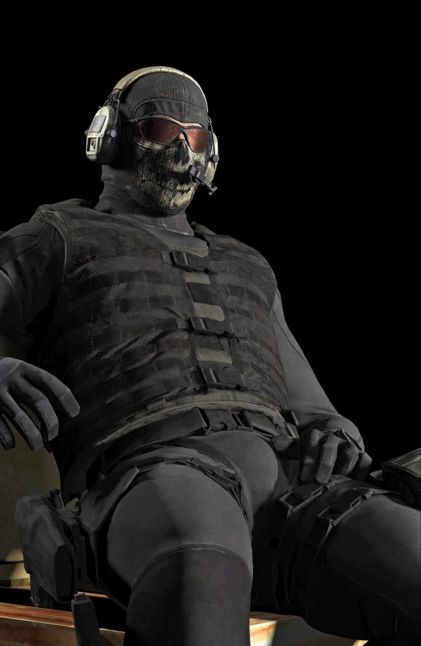 3d armor balaclava bulge bulge_through_clothing call_of_duty ghost gloves gun headset male mask military presenting simon_riley sitting soldier solo_male sunglasses tactical tactical_gear tactical_glasses twitter walla_render