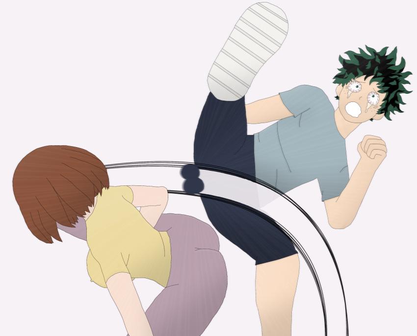 1boy 1girls ball_kick ballbusting balls cbt cock_and_ball_torture deku female femdom izuku_midoriya kick_in_the_balls male my_hero_academia ochako_uraraka testicles