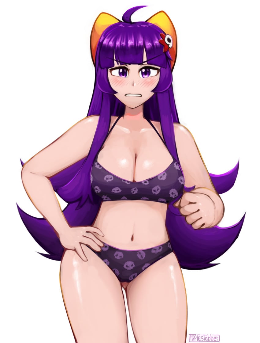 bra breasts female long_hair panties purple_eyes purple_hair solo tagme triple_stabber underwear violentine_(sarukaiwolf)