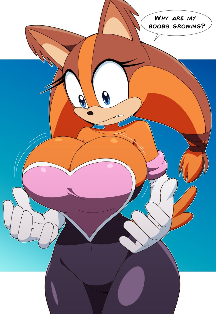 1girls anthro big_breasts blue_eyes breast_expansion breasts brown_fur cleavage clothing cosplay dialogue elbow_gloves english_text female fur furry furry_only hi_res huge_breasts kojiro-brushard large_breasts orange_fur rouge_the_bat solo solo_female sonic_(series) sticks_the_badger sticks_the_jungle_badger sticks_the_tejon tagme tagme_(artist) tail text thick_thighs thin_waist thunder_thighs top_heavy wide_hips