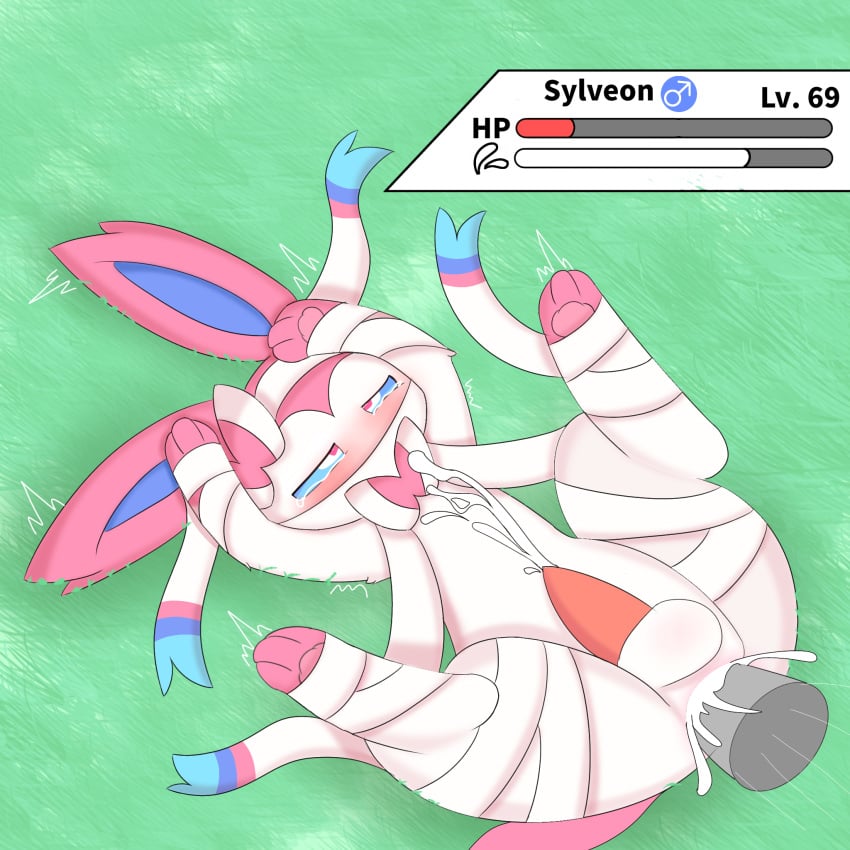 <3_eyes 1:1 anal anal_sex anus balls blush bodily_fluids bondage bound cum cum_inside cumshot eeveelution ejaculation feral genital_fluids genitals hanabi162271945 heart hi_res male male/male male_only male_penetrated male_sylveon nintendo open_mouth penetration penis pink_penis pokémon_(species) pokemon ribbons simple_background solo sylveon video_games