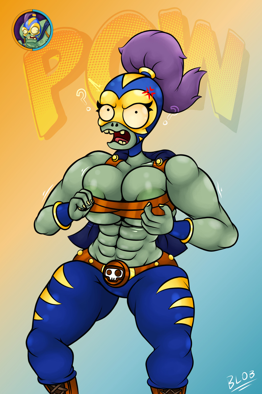 abs blobslimey female muscles muscular_female plants_vs_zombies plants_vs_zombies:_heroes ponytail the_smash_(pvz) tight_clothing wrestler wrestling_outfit zombie