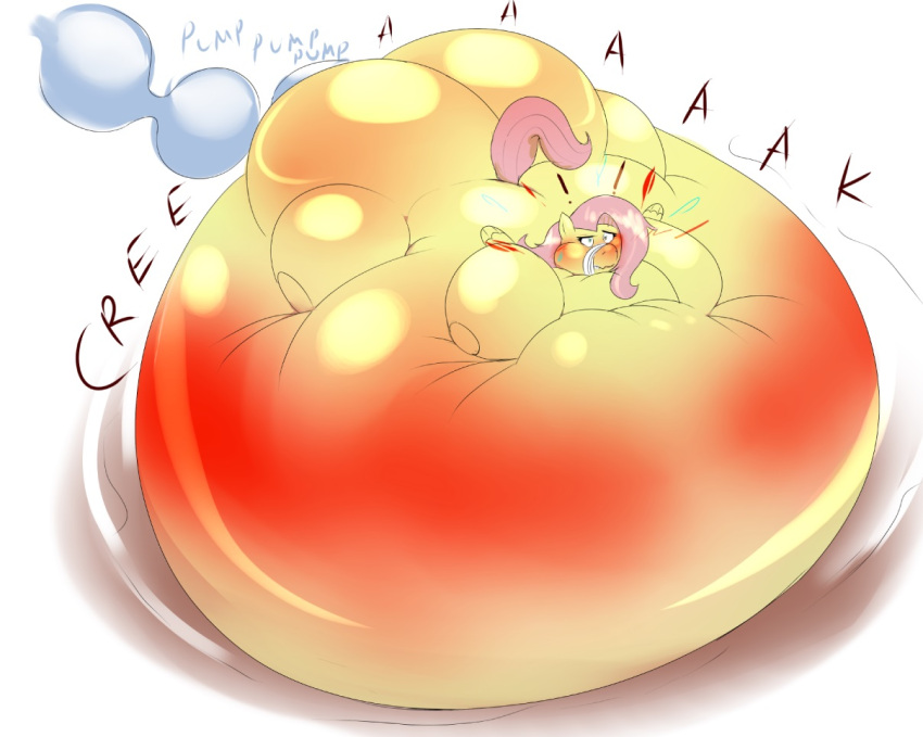 air_inflation belly_expansion belly_inflation close_to_bursting fluttershy_(mlp) forced full_body_inflation hose_bulge hose_inflation immobile inflation inflatorivus lying_on_stomach my_little_pony ready_to_pop red_belly simple_background solo solo_focus sound_effects spherical_inflation straight_hair sunken_head sunken_limbs tagme tied_mouth white_background