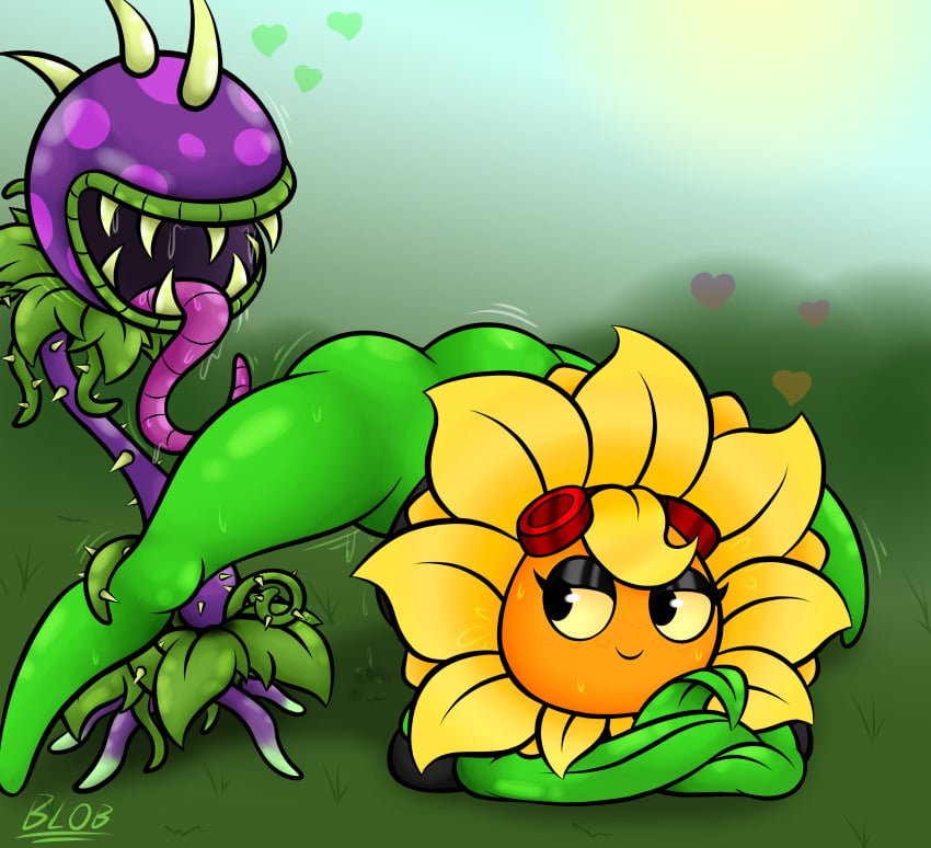 bent_over blobslimey chomper_(pvz) jack-o_pose naked plant plantie plants_vs_zombies plants_vs_zombies:_heroes solar_flare_(pvz) suggestive_look tongue_out