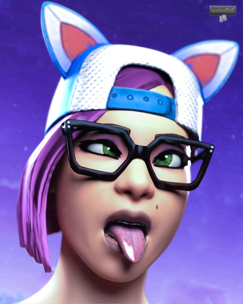 3d 3d_(artwork) ahe_gao close-up cross_eyed female female_only fortnite glasses green_eyes hat human light-skinned_female light_skin lynx_(fortnite) pink_hair solo solo_female straight tagme wotm8h8