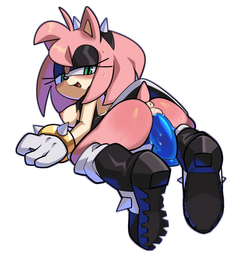 amy_rose anthro big_areola big_nipples dark_nipples dildo fiinel goth masturbation pink_hair sex_toy sonic_(series)