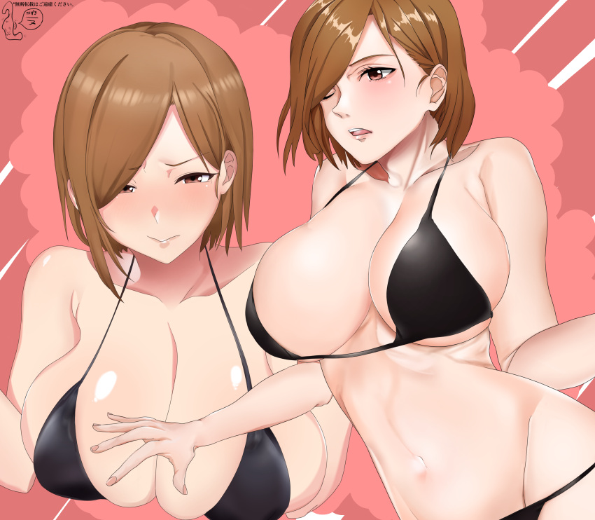 1girls big_breasts bikini blush breasts brown_eyes brown_hair female huge_breasts jujutsu_kaisen kazukine kugisaki_nobara large_breasts short_hair solo upper_body wide_hips