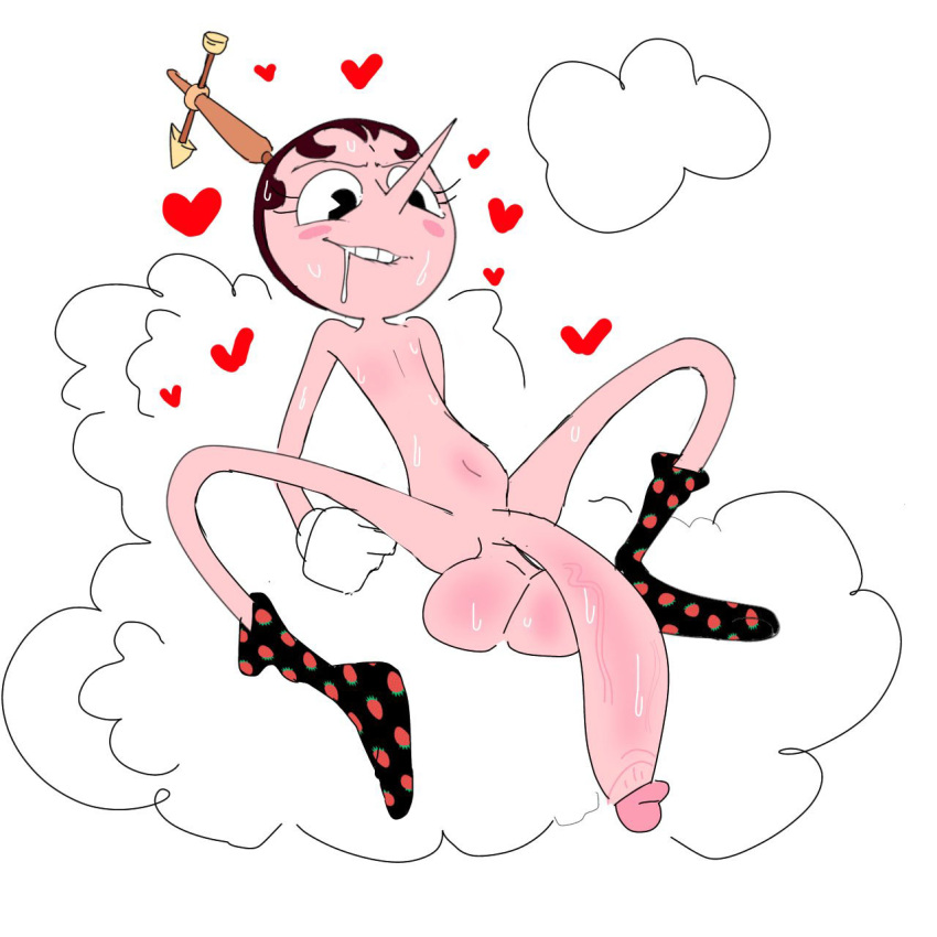 1boy big_balls big_penis biting_lip cuphead_(game) drooling edit femboy flat_chest floating_heart hilda_berg huge_balls huge_cock hung_trap male male_only oogabutt pink_skin rule_63 socks solo sweat