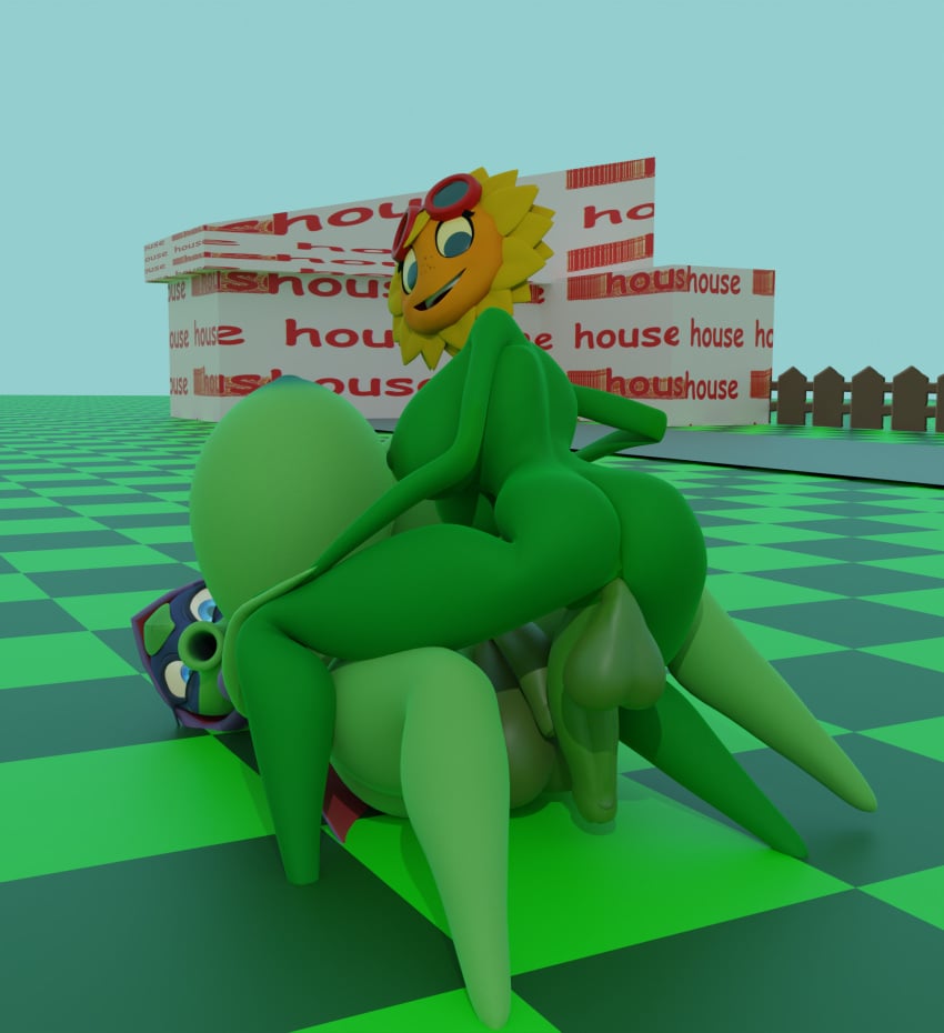 2futas 3d 3d_(artwork) areola areolae ass balls big_balls big_breasts big_penis blender blender_(software) blowjob_face blue_eyes breasts cape flower_girl futa_only futa_with_futa futanari goggles goggles_on_head green_areola green_balls green_nipples green_penis green_shadow_(pvz) green_skin hand_on_knee house huge_breasts looking_back mask nipples peashooter_(pvz) penis plant plant_girl plantie plants_vs_zombies plants_vs_zombies:_heroes pointy_feet smile smiling solar_flare_(pvz) sultryscribz tagme teeth teeth_showing