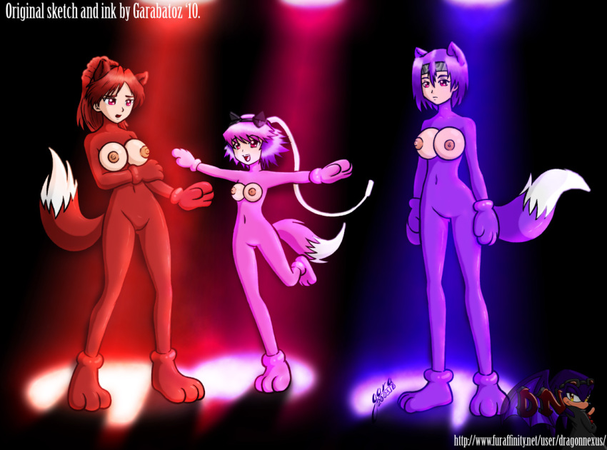 3girls excel_saga female misaki_matsuya multiple_girls purple_hair ropponmatsu_1 ropponmatsu_2 tagme