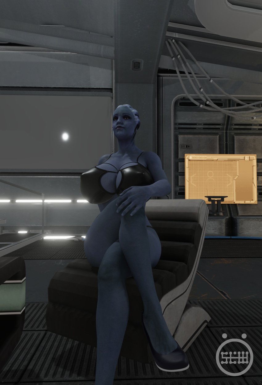 3d asari big_breasts bikini blue_skin heels liara_t'soni looking_at_viewer mass_effect slow_(artist)