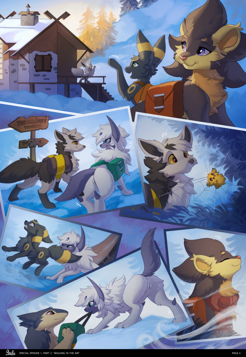 2021 9tales_comic absol anus ass black_body black_claws black_fur breanna_(9tales) cabin canid canine claws comic detailed_background digital_media_(artwork) eevee eeveelution english_text episode_1 facial_tuft fangs female feral fur genitals hi_res hioshiru joltik kalani_(9tales) kejifox light lighting lumen_(9tales) luxray male mammal mightyena morning nintendo outside page_4 part_2 pokemon pokemon_(species) pussy quadruped rime_(9tales) roy_(9tales) sammy_(9tales) shaded snow speech_bubble text typhlosion umbreon video_games wholesome