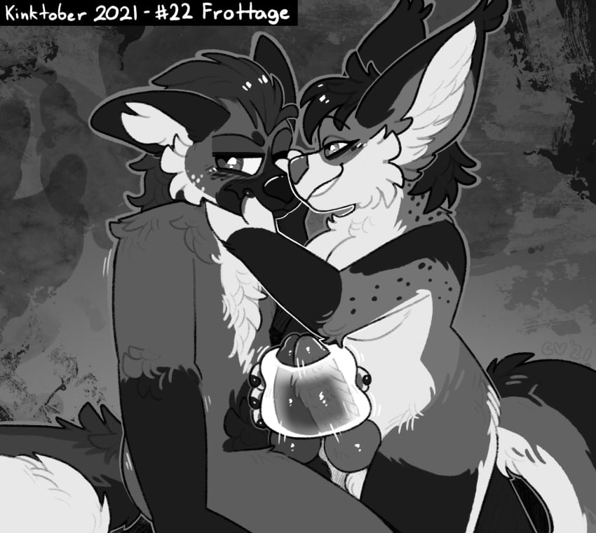 1boy 1futa 2021 absurd_res animal_genitalia animal_penis anthro balls blush breasts canine_penis crownedvictory duo frottage furry futa_on_male futanari genitals greyscale gynomorph gynomorph/male hi_res intersex intersex/male kinktober male male_on_futa monochrome penetrable_sex_toy penile penis sex sex_toy shared_masturbator sharing_sex_toy smile tagme text