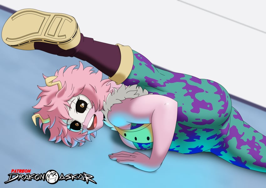 big_ass big_breasts big_butt boku_no_hero_academia break_dance breakdance breakdancing dance dancer drakonaskar flexible hero hero_outfit_(mha) horn mina_ashido my_hero_academia patreon pink pink_hair pink_skin pinky school