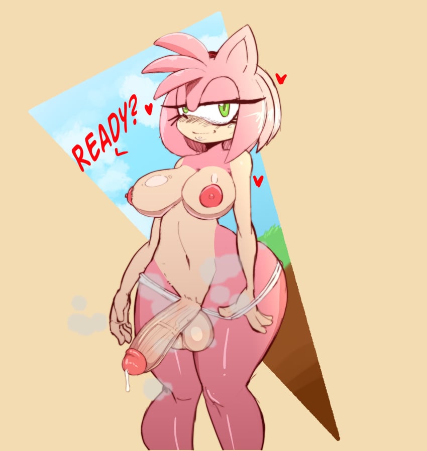 1futa absurdres amy_rose anthro big_ass big_penis big_testicles breasts erection furry futa_only futanari genitals half-closed_eyes heart highres humanoid_penis large_breasts lewnoli nude panties penis sega solo sonic_(series) standing testicles thick_thighs wide_hips