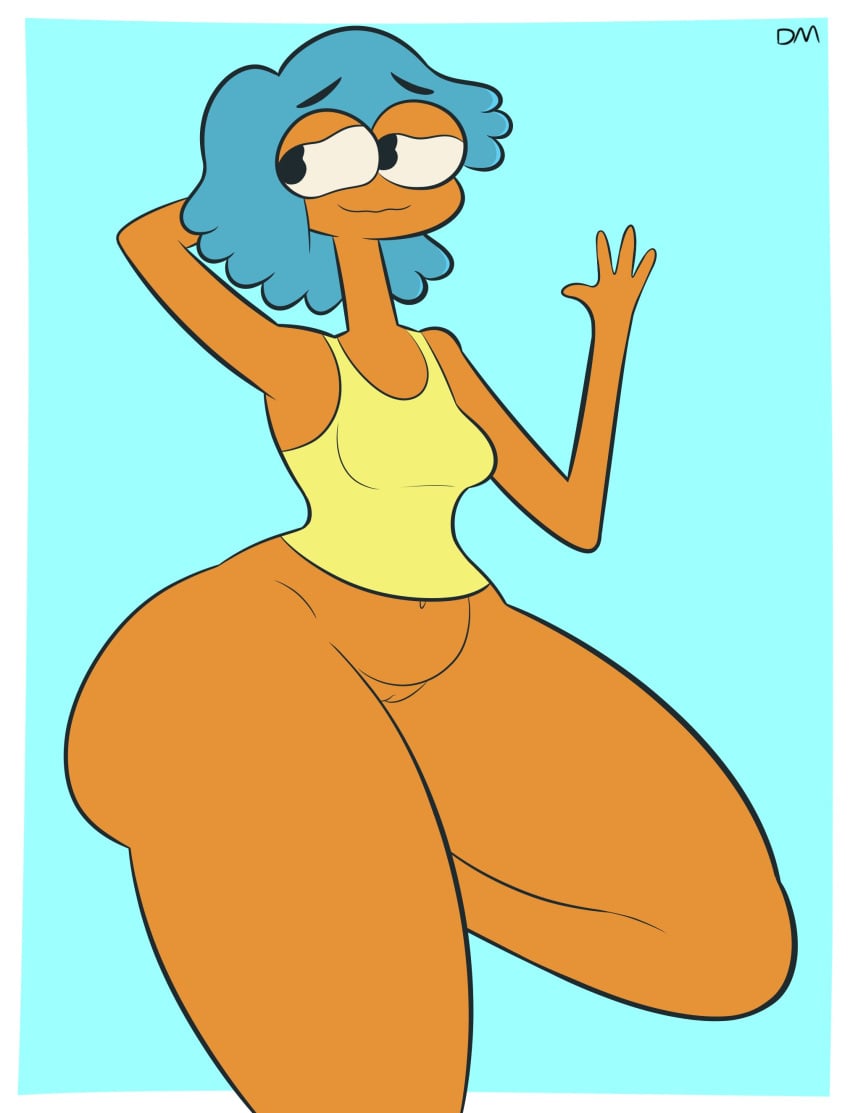 1girls 2020 4_fingers background_character big_ass big_breasts black_eyes blue_hair bottomless bottomless_female cute dm81 female flight_attendant_(the_amazing_world_of_gumball) narrow_shoulders orange_skin tagme tank_top the_amazing_world_of_gumball thick_thighs thin_arms yellow_tank_top