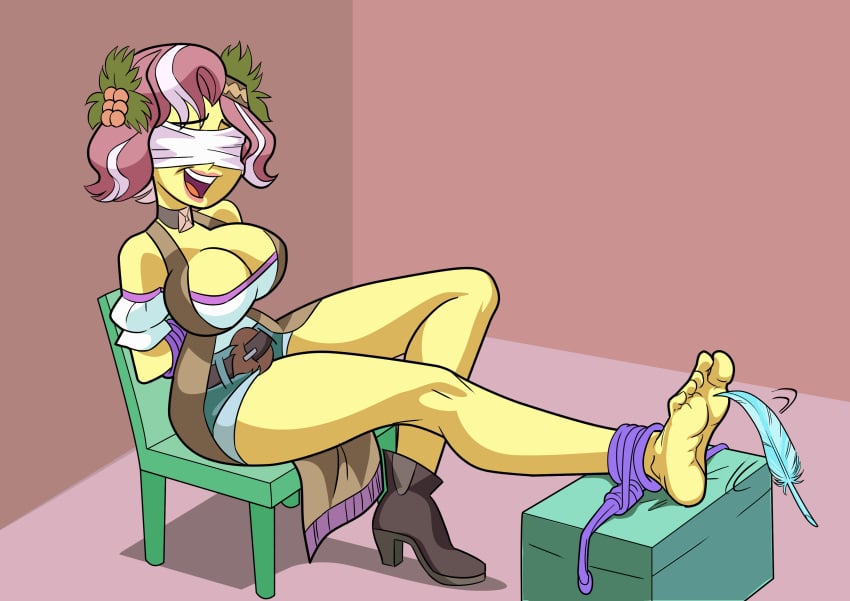 1girls arms_behind_back art-2u barefoot big_breasts blindfold bondage breasts chair choker cleavage equestria_girls feet feet_tied female femsub fetish flower_in_hair foot_fetish foot_tickling friendship_is_magic hasbro hi_res highres laugh laughing my_little_pony rope rope_bondage solo solo_female submissive thighs tickle_torture tickling tickling_feet vignette_valencia