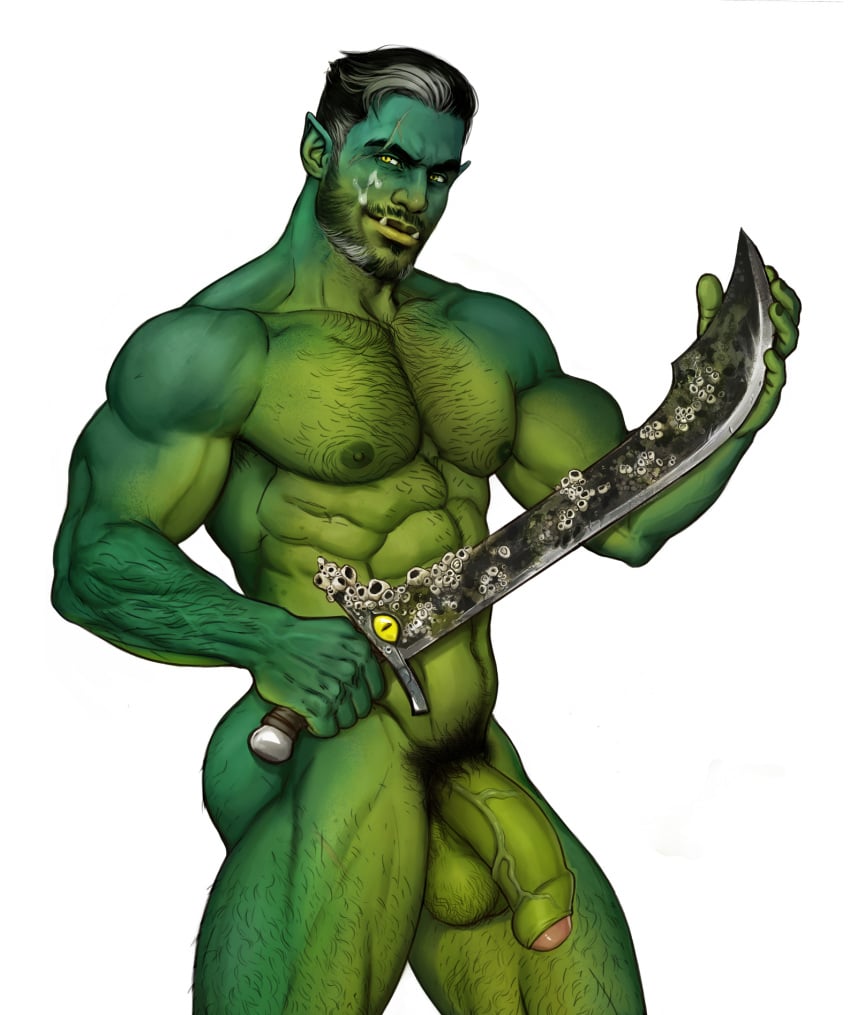 1boy abs artist_request balls ballsack barnacles beard big_penis black_hair body_hair critical_role critical_role:_the_mighty_nein edit facial_hair facial_scar fjord_(critical_role) foreskin foreskin_folds green_skin half-orc huge_cock humanoid intact male male_nipples male_only male_pubic_hair manly masculine mature_male muscles muscular_male nude_male orc orc_male partially_retracted_foreskin pecs penis pointy_ears pubes salt_and_pepper_hair scars scrotum semi-erect solo sword testicles tusks uncensored uncut veiny_penis yellow_eyes