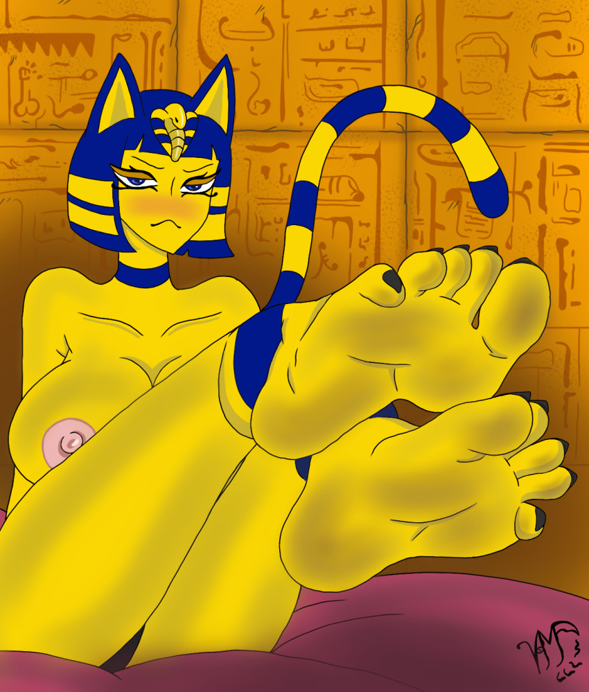 1girls 2021 animal_crossing ankha ankha_ride_(minus8) big_ass big_breasts blue_eyes blue_hair breasts cat_ears cat_tail dirty_feet embarrassed feet feet_up female nintendo nipples panties self_upload soles solo toes vamp666s