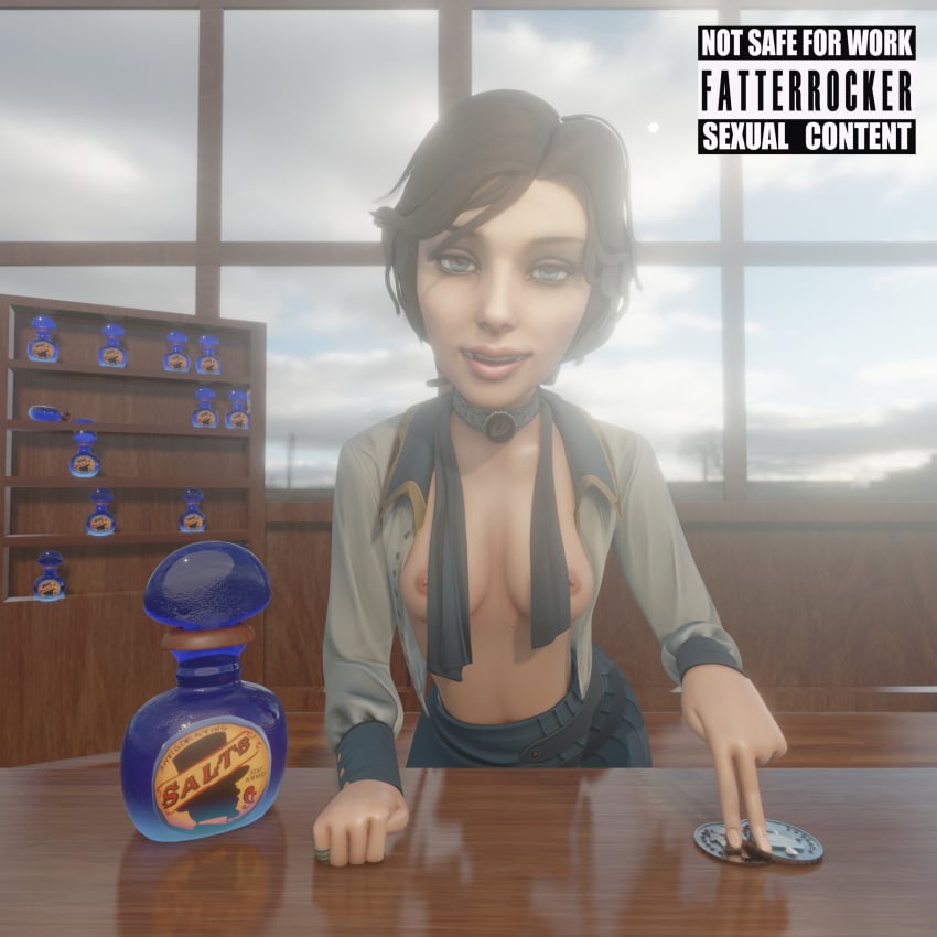 3d big_breasts bioshock bioshock_infinite blue_eyes breasts brown_hair elizabeth_comstock exhibitionism fatterrocker white_skin