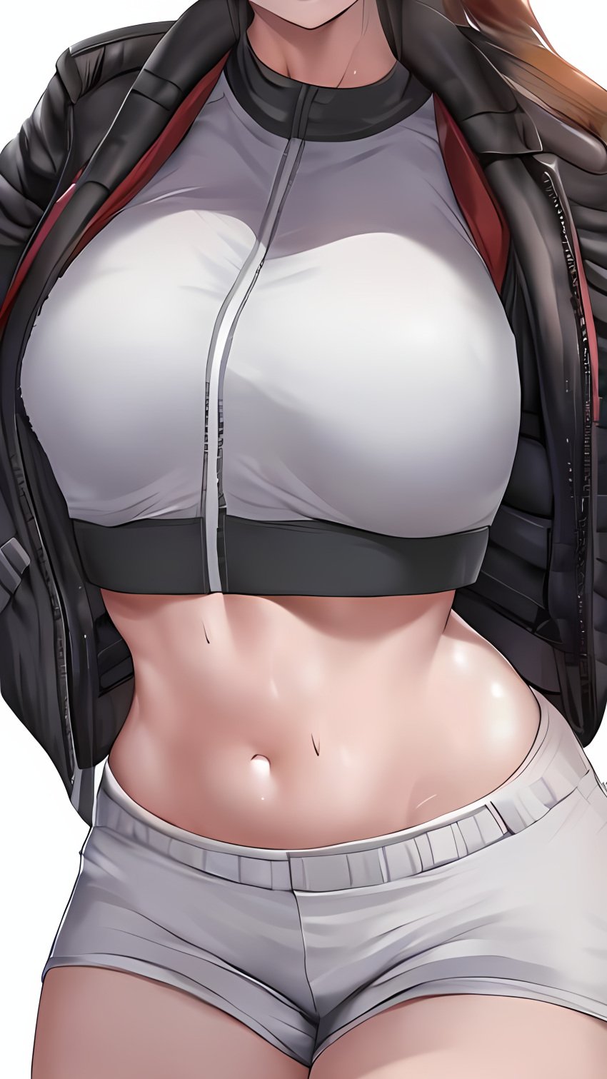 big_breasts clothing crop_top female human outerwear pale_skin playerunknown's_battlegrounds pubg shorts sportswear