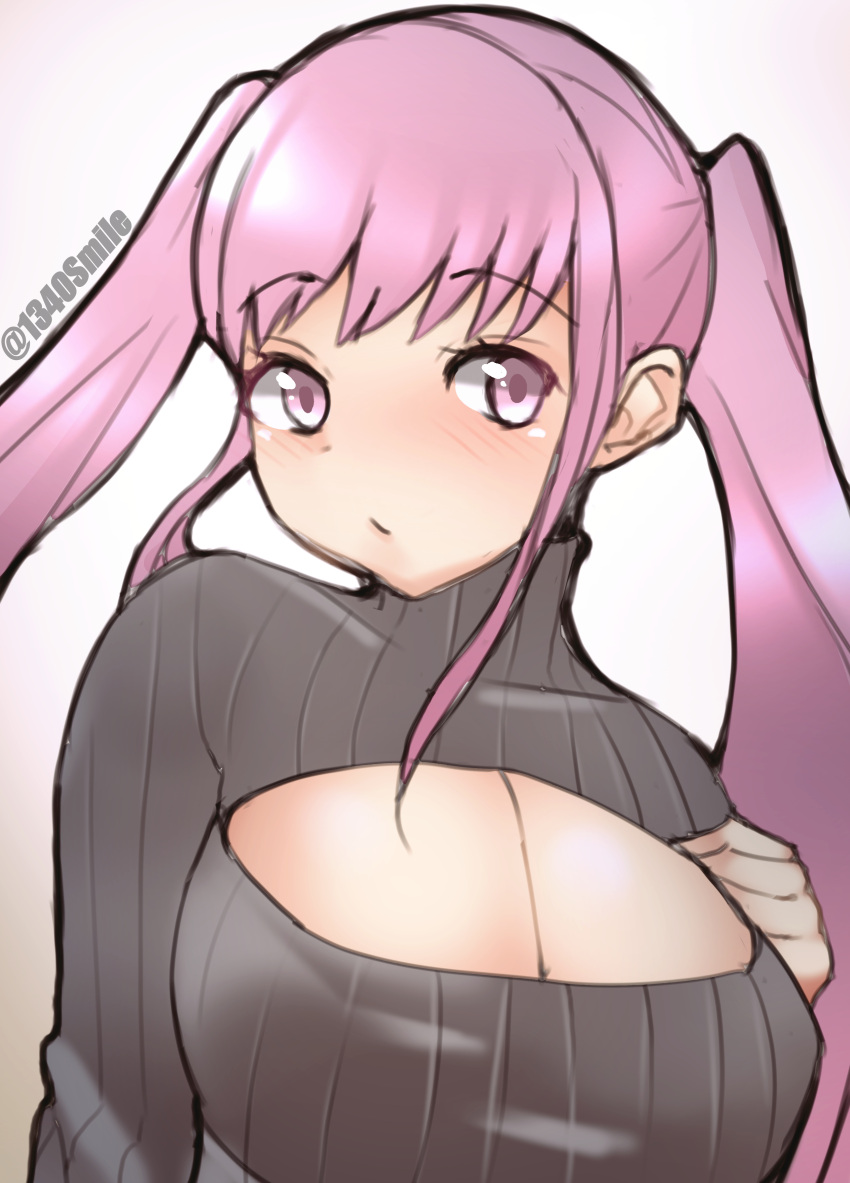 1340smile 1girls alternate_costume boob_window breasts cleavage cleavage_cutout fire_emblem fire_emblem:_three_houses hilda_valentine_goneril huge_breasts long_hair looking_at_viewer nintendo pink_eyes pink_hair solo sweater twintails