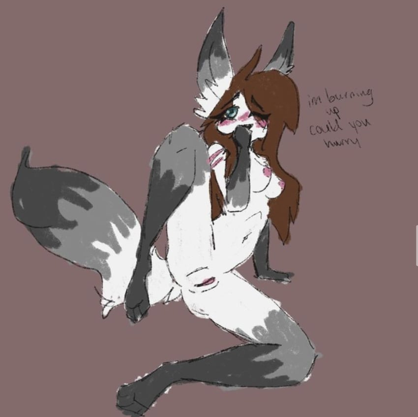 alfredorunt belly blue_eyes blush bothered bottomless brown_hair feet female fluffy fluffy_tail fur furry fursona grey_eyes heat heavy_breathing huskey husky paw paws pussy showing_ass showing_breasts showing_off showing_pussy slightly_chubby slim_waist slit solo solo_female tail thick_thighs thighs tummy vagina white_body white_fur white_wolf wolf wolf_girl yiff yiffer