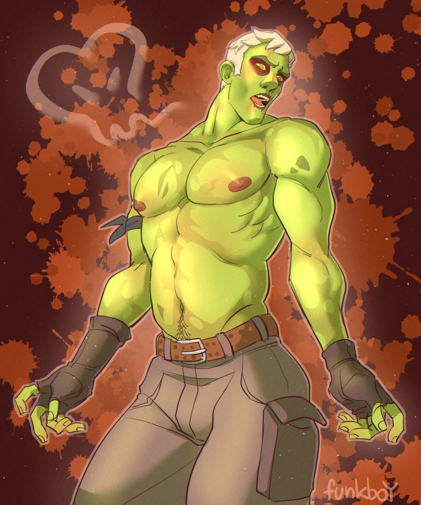 abs brainiac_(fortnite) clothing fortnite fortnite:_battle_royale funkboy human humanoid male male_only muscles muscular muscular_male nipples pants partially_clothed pecs solo topless video_games zombie