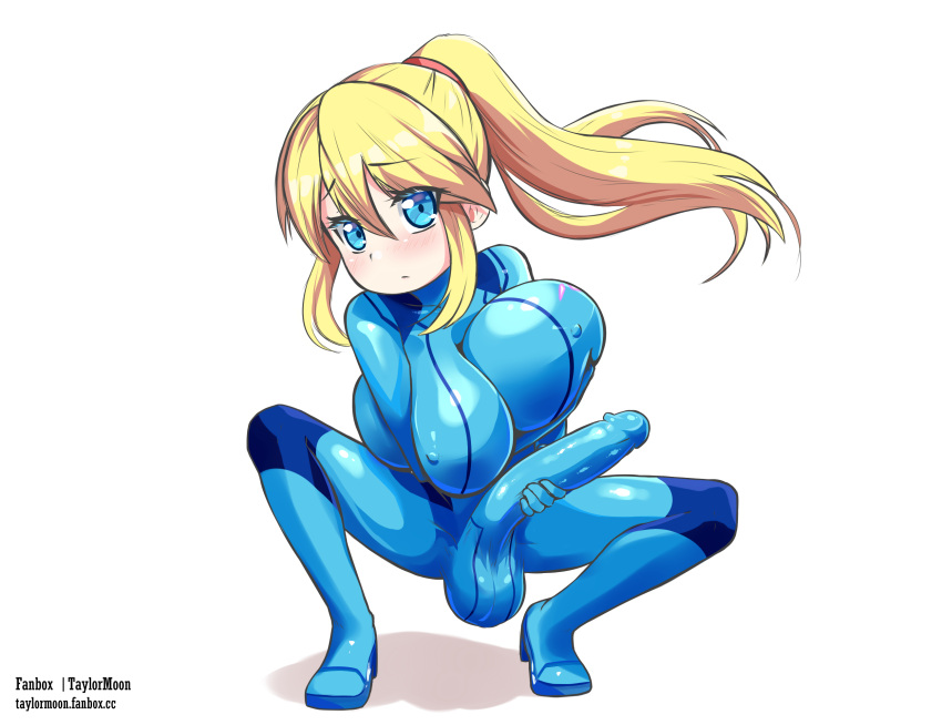 1futa balls big_breasts big_penis blonde_hair blue_eyes breasts clothed clothing decensored erection fully_clothed futa_only futanari holding_penis huge_breasts huge_cock human latex latex_bodysuit latex_boots latex_breasts latex_clothing latex_futa latex_gloves latex_legwear latex_nipples latex_stockings latex_suit latex_thighhighs light-skinned_futanari light_skin long_hair looking_at_viewer masturbation metroid paid_reward pale_skin penis ponytail rubber_suit samus_aran smaller_futanari solo squatting swimsuit taylormoon uncensored