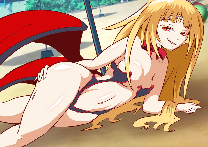 1girls aged_up arc_system_works blazblue blonde_hair cute_ghost long_hair on_side rachel_alucard solo swimsuit theuchi007 thick_thighs