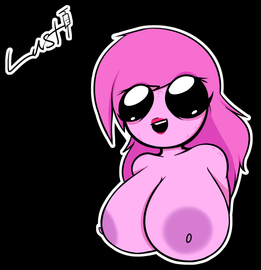 1girls areola breasts bumps bust disease female female_only ketadune lipstick lust_(ketadune) lust_(the_binding_of_isaac) nipples open_mouth pink_body pink_hair text the_binding_of_isaac white_outline