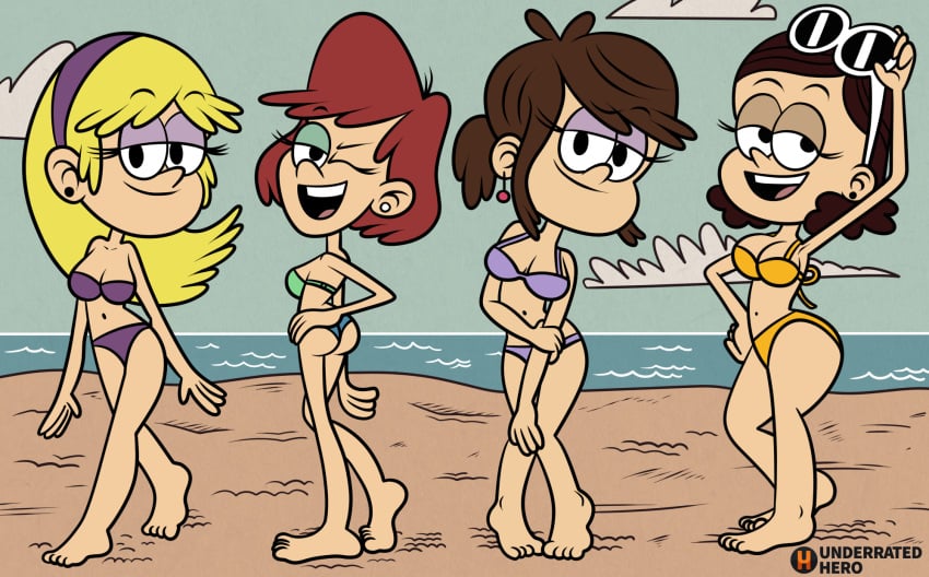 4girls ass barefoot beach becky_(the_loud_house) bikini blonde_hair breasts brown_hair carol_pingrey dana dana_(the_loud_house) eyeshadow female female_only half-closed_eyes multiple_females multiple_girls panties take_your_pick the_loud_house thicc_qt thick_thighs thighs underratedhero