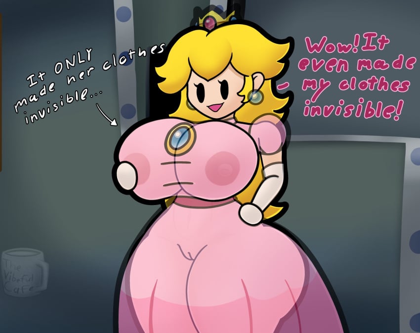 1girls alternate_version_available areolae big_breasts blonde_hair breasts crown female female_only invisible_clothes long_hair mario_(series) nipples open_mouth open_smile paper_mario paper_mario:_the_thousand-year_door paper_peach paper_peach_invisible_intermission pussy see-through see-through_clothing smile solo solo_female thevibefulcafe