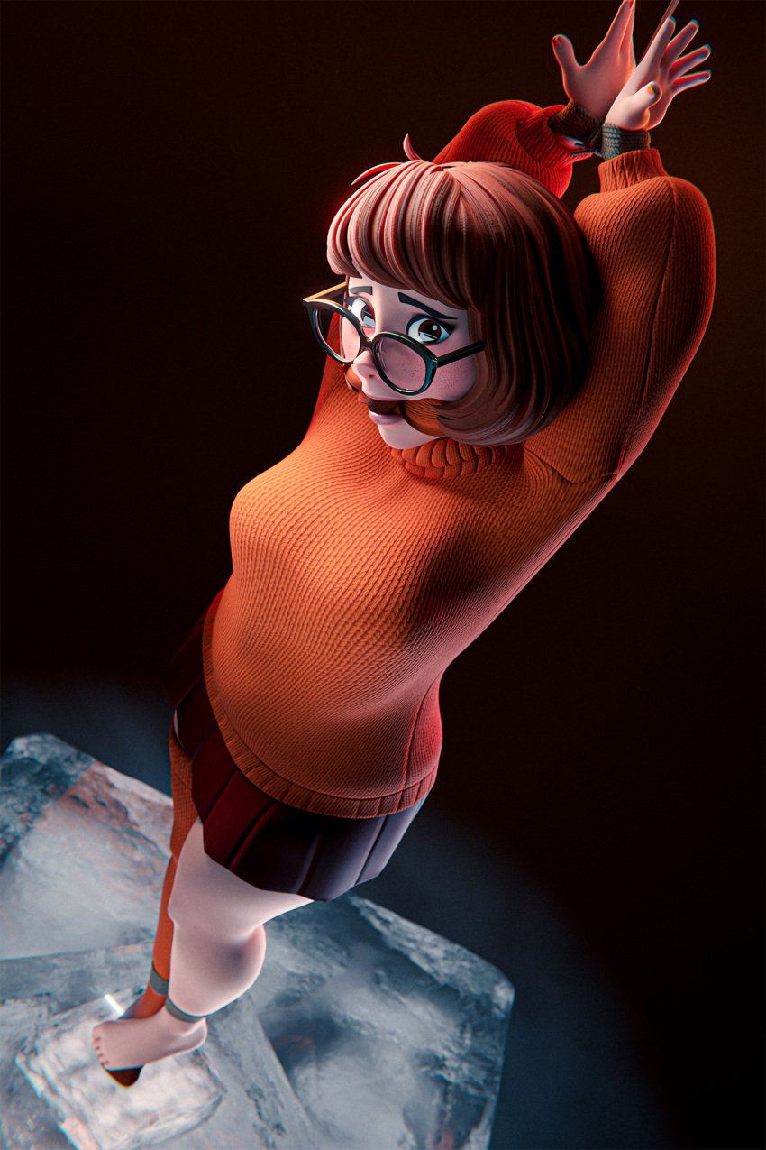 3d 3d_(artwork) barefoot feet gagged glasses hanna-barbera kidnapped legs looking_at_captor looking_at_viewer peril pointlamp rope_bondage scooby-doo skirt stockings sweater tagme thighhighs toes turtleneck turtleneck_sweater velma_dinkley warner_brothers