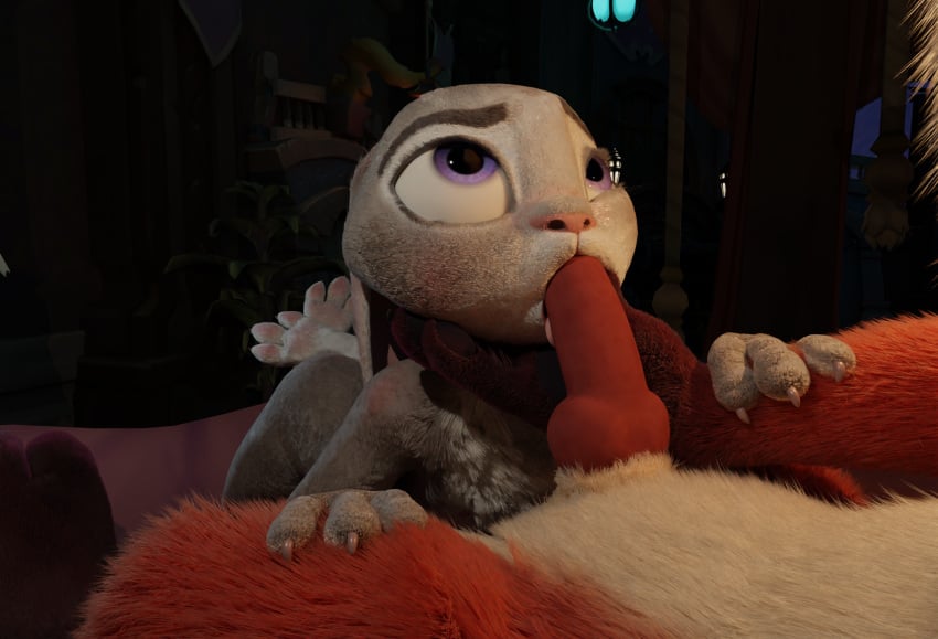 3_toes 3d_(artwork) anthro balls barefoot big_dom_small_sub big_ears blush canid canine digital_media_(artwork) disney dominant duo erection feet fellatio female female_focus fox fur genitals grey_body grey_fur hi_res judy_hopps knot lagomorph larger_male leporid lewd_factory looking_at_another male male/female mammal nick_wilde oral orange_body orange_fur paws penetration penile rabbit sex short_stack size_difference smaller_female smaller_penetrated soles submissive toes zootopia