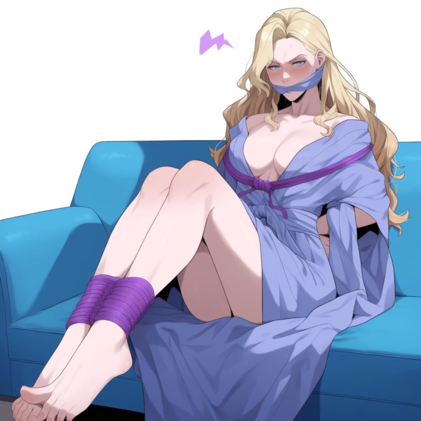 ai_generated blackjackmacbastard blonde_female blonde_hair bound_and_gagged cleavage emma_frost female female_only gagged large_breasts marvel marvel_comics white_queen x-men