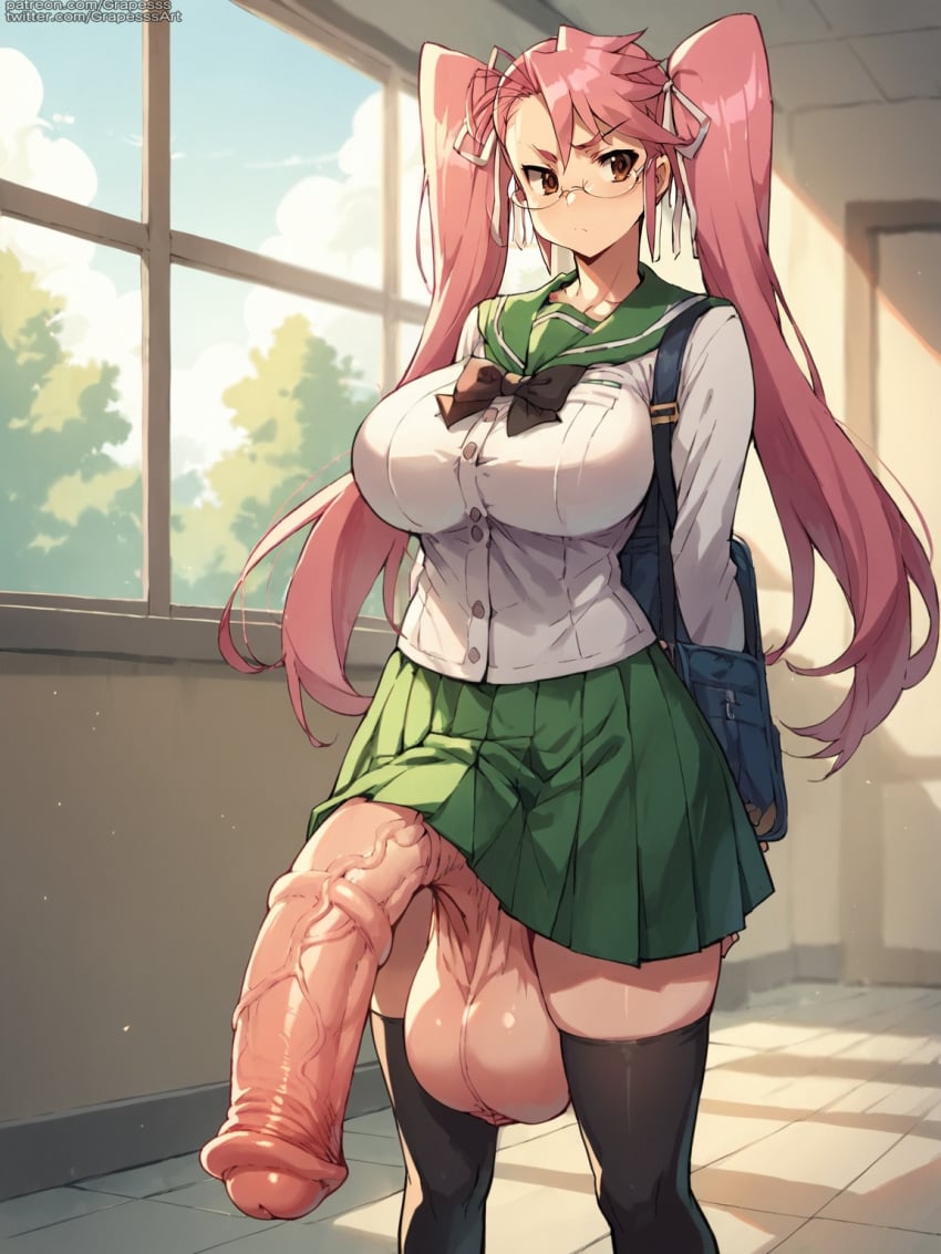 ai_generated big_penis grapesss highschool_of_the_dead horsecock_futanari light-skinned_futanari saya_takagi