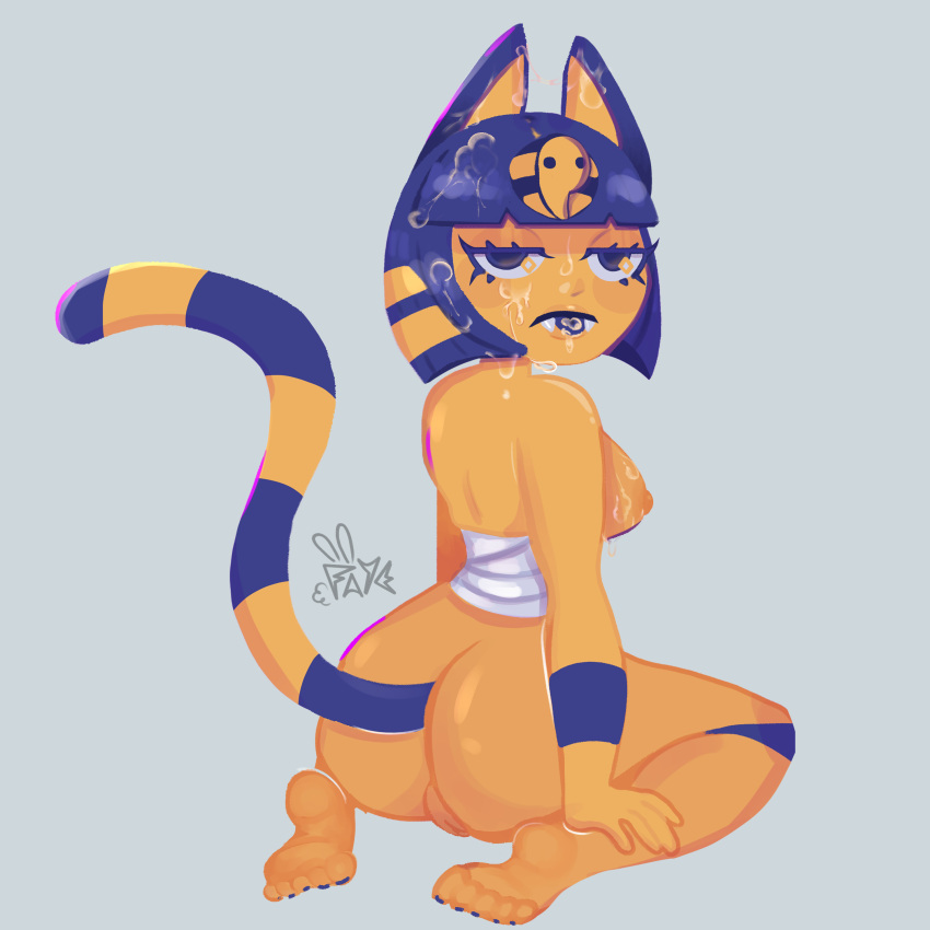 animal_crossing ankha ankha_(animal_crossing) cat_ears cat_tail catgirl cum feet female