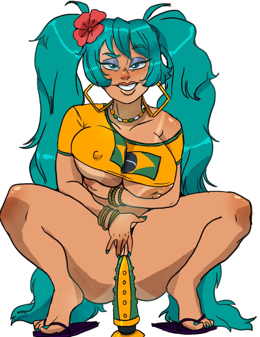 2d big_breasts brazil brazilian brazilian_female brazilian_miku breasts busty female female_focus female_only full_body hatsune_miku hourglass_figure long_hair seanmalikdesigns smmyart squatting tagme vocaloid wide_hips