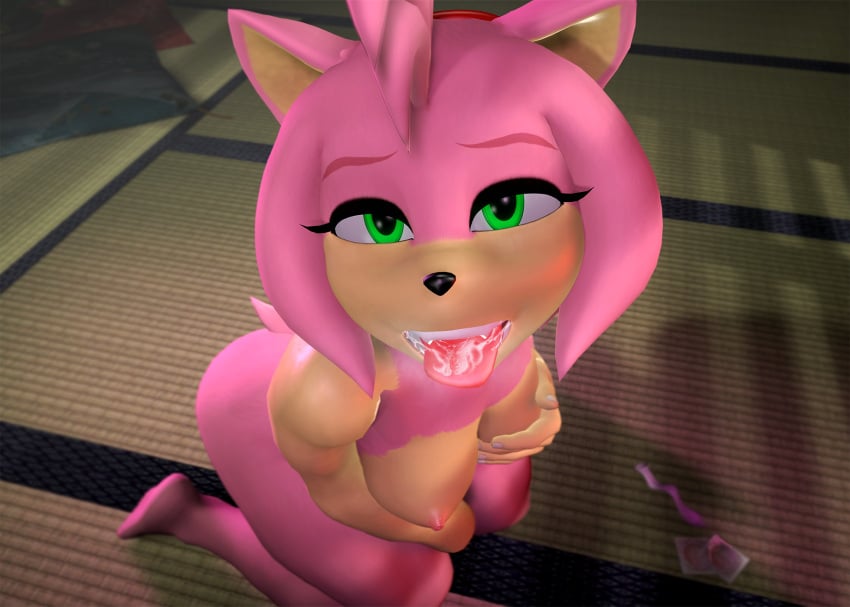 amy_rose anthro boobs breasts condom cum cum_in_mouth feet furry furry_female furry_only green_eyes medium_breasts nipples pink_fur sonic_(series) sumieclipse