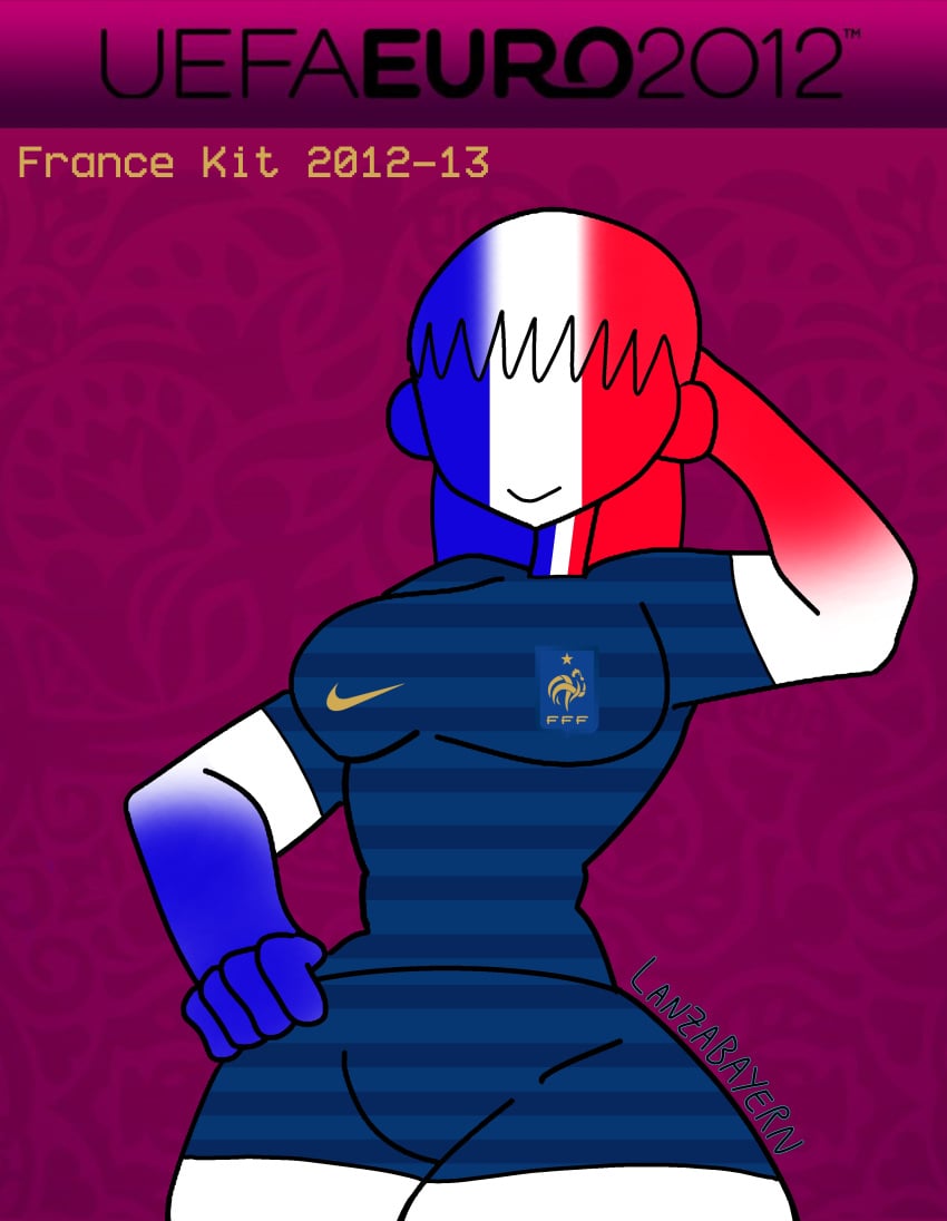 1girls countryhumans countryhumans_girl euro_2012 female france france_(countryhumans) hair jersey l large_breasts large_thighs original thighs