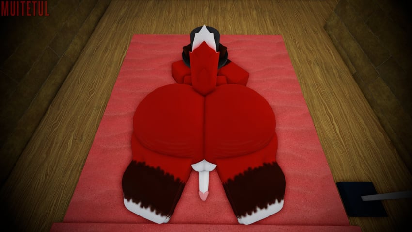 1boy 3d anthro balls bed big_ass big_ass_(male) big_butt canid canine fancy_fox_(roblox) femboy fox fox_ears fox_tail furry furry_only male male_focus male_only muitetul on_bed penis red_body red_fur roblox robloxian tagme tail top_hat