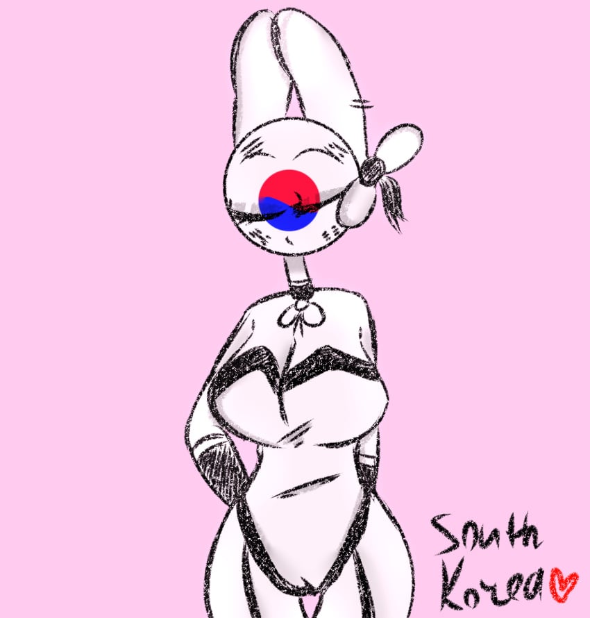 1girls bunny_ears closed_eyes clothed country countryhuman countryhumans countryhumans_girl female girl pink_background rabbit_ear rabbit_ears south_korea south_korea_(countryhumans) south_korean_flag yumimeow