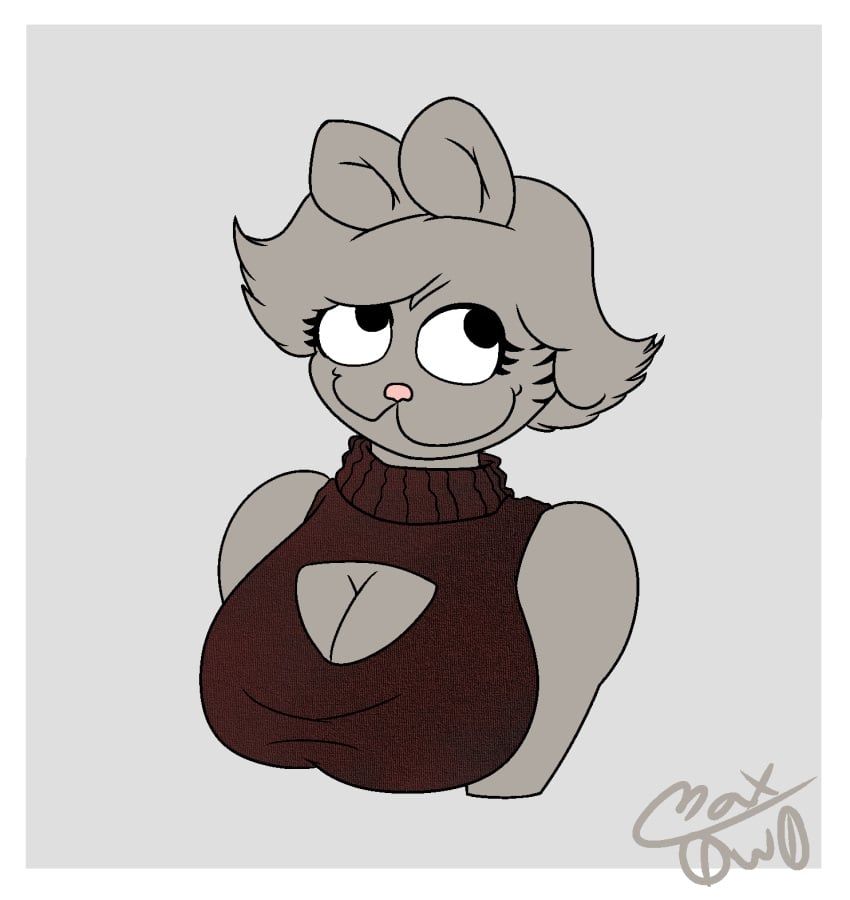 :3 adorable anthro big_breasts cat_ears cute epic_face eyelashes feline female furry garfield_(series) grey_fur max0w0 nermal_(garfield) short_hair smiling sweater